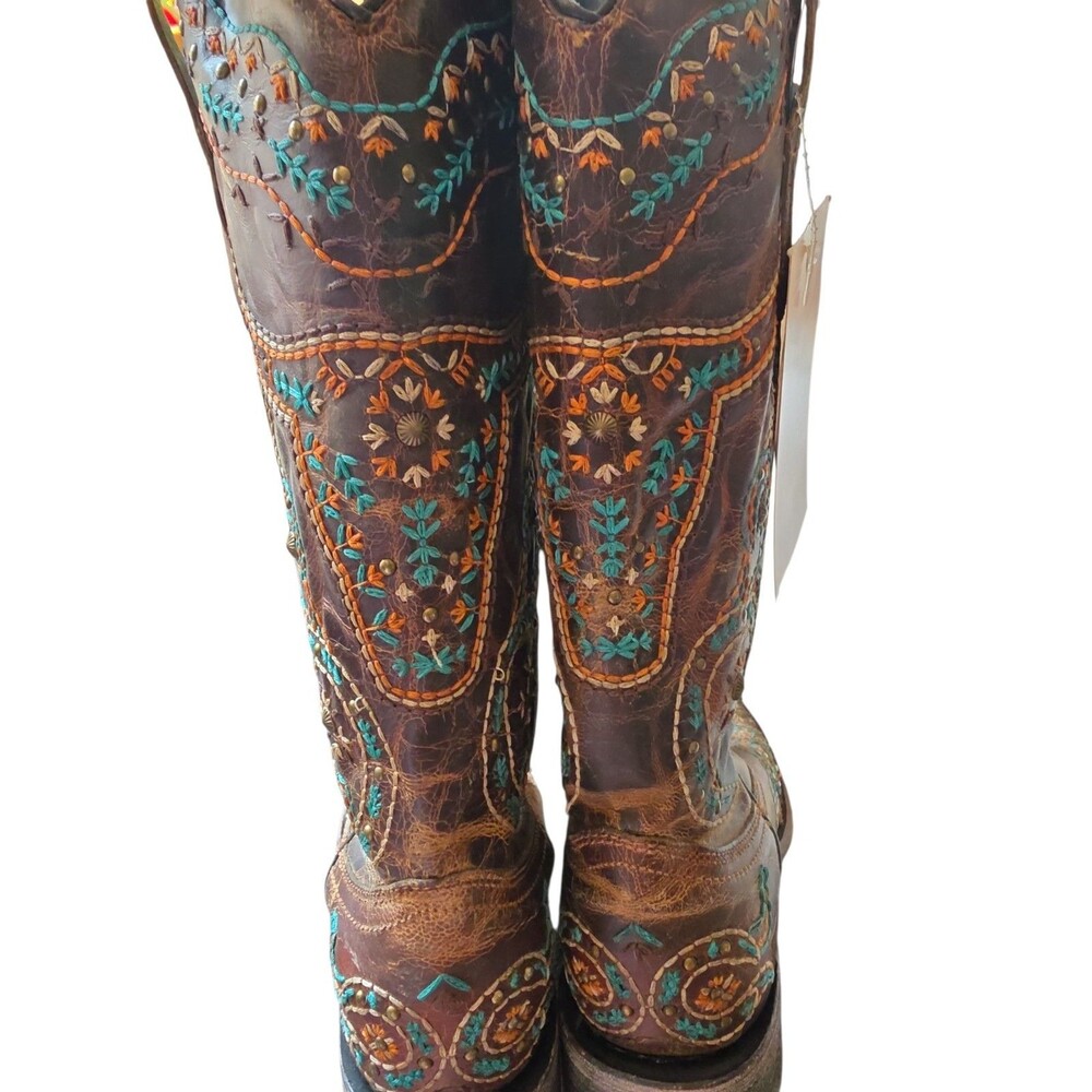 Corral Western Boots Size 8M Brown Embroidered Steer Head Square Toe Comfort - Picture 4 of 12